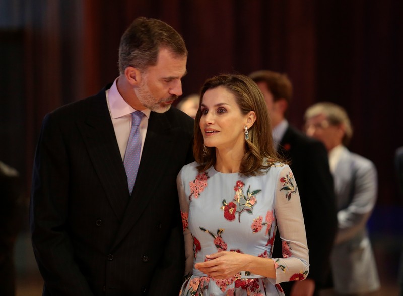 Spain’s King Felipe and Queen Letizia speak during the inauguration of the Palma Conference center in Palma de Mallorca
