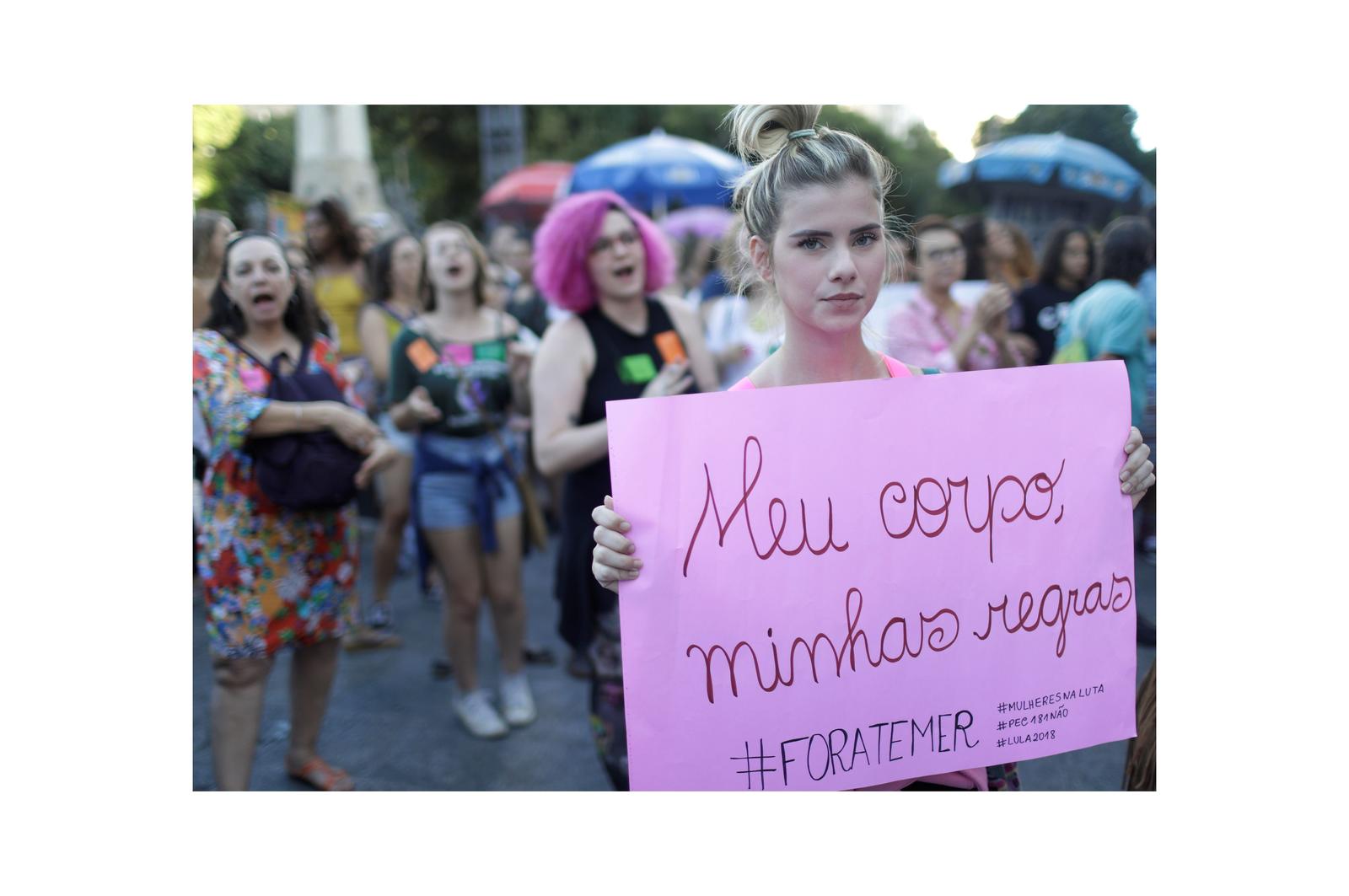 Protesters demonstrate against Brazil’s congressional move to criminalize all cases of abortion, including cases of rape and where the mother’s life is in danger, in Rio de Janeiro