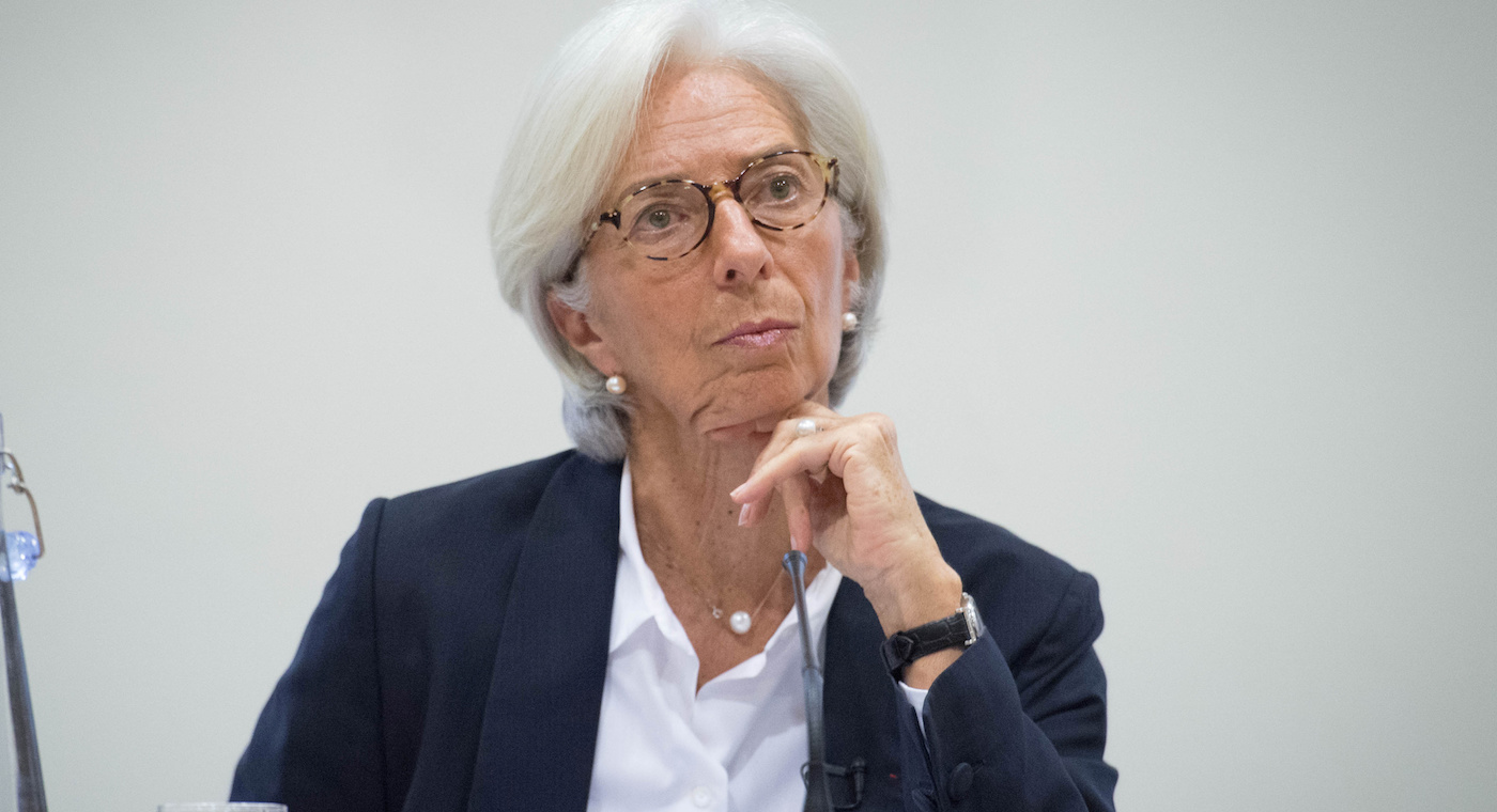 International Monetary Fund Managing Director Christine Lagarde speaks at a press conference to launch the publication of the 2017 Article IV assessment of the UK at the Treasury in central London