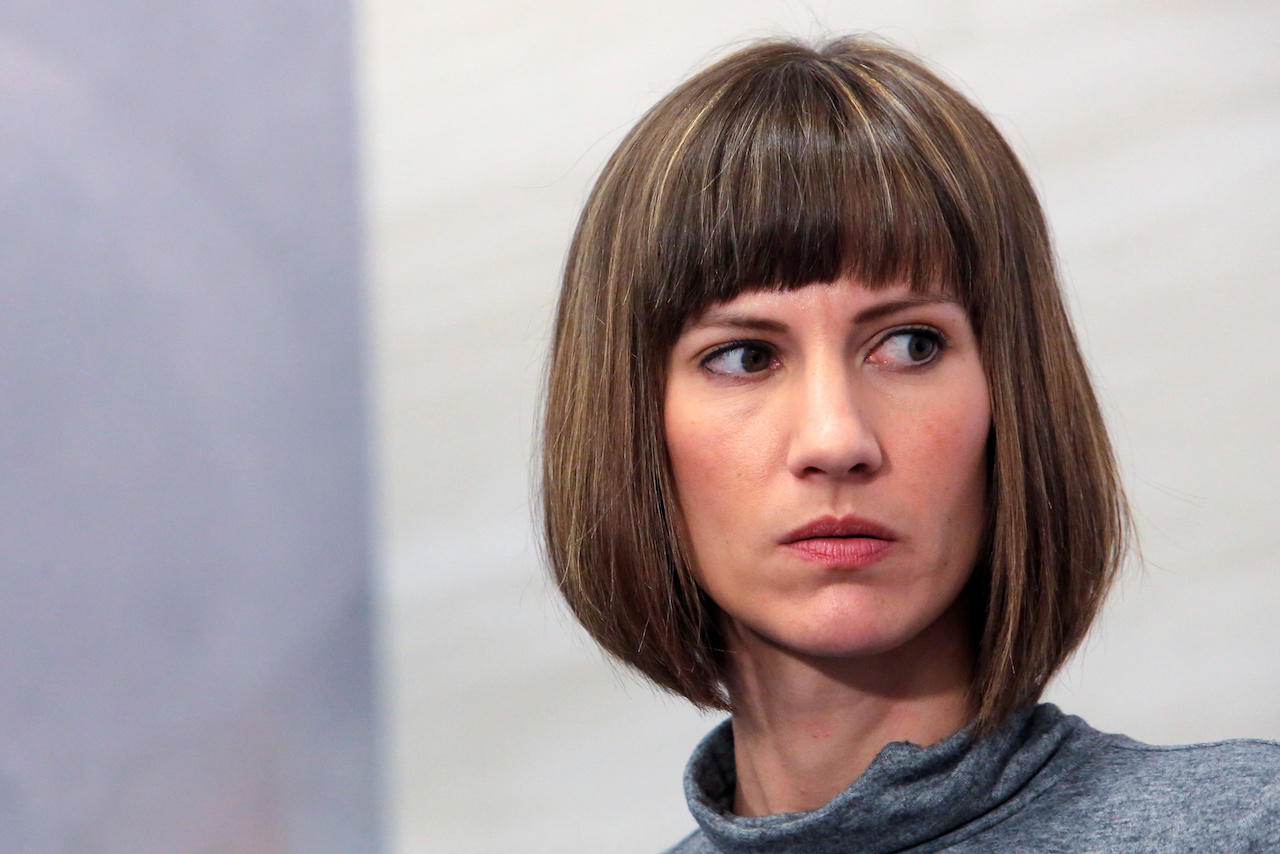 Rachel Crooks at news conference for the film “16 Women and Donald Trump” in Manhattan, New York