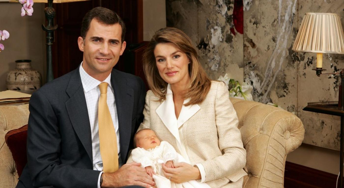 Spain’s newborn Infanta Leonor is held by her mother and father in Madrid
