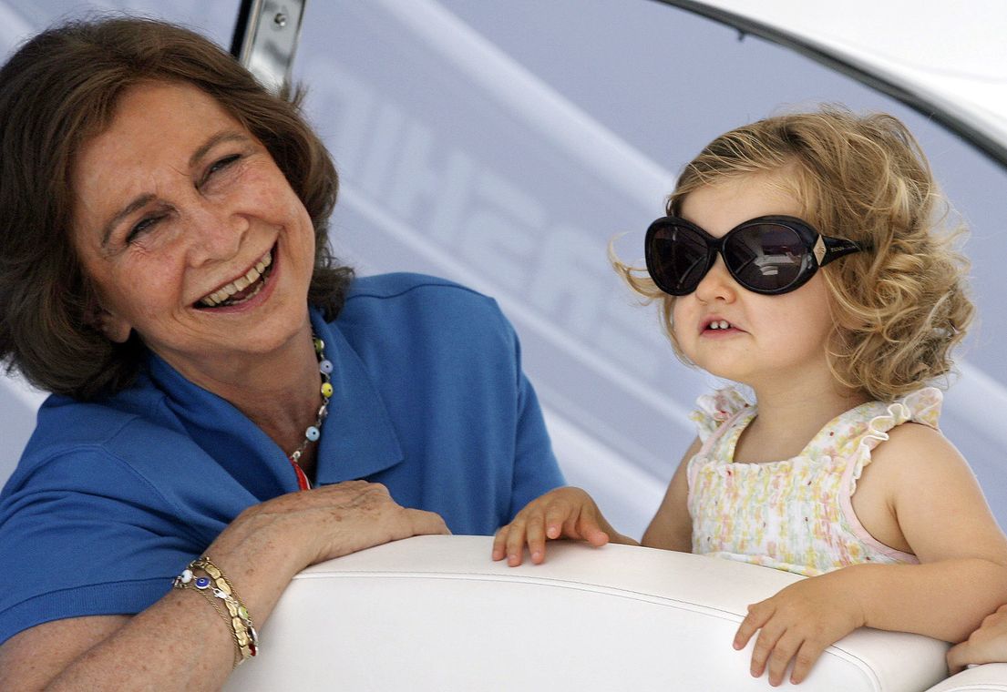 Spanish Queen Sofia and Infanta Leonor watch the the King’s Cup sailing race aboard the yacht “Somni” in Palma de Mallorca