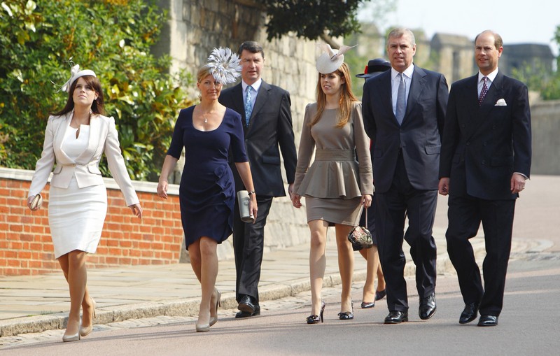 Britain’s Princess Eugenie and Princess Beatrice arrive for the Easter Matins Service in Windsor