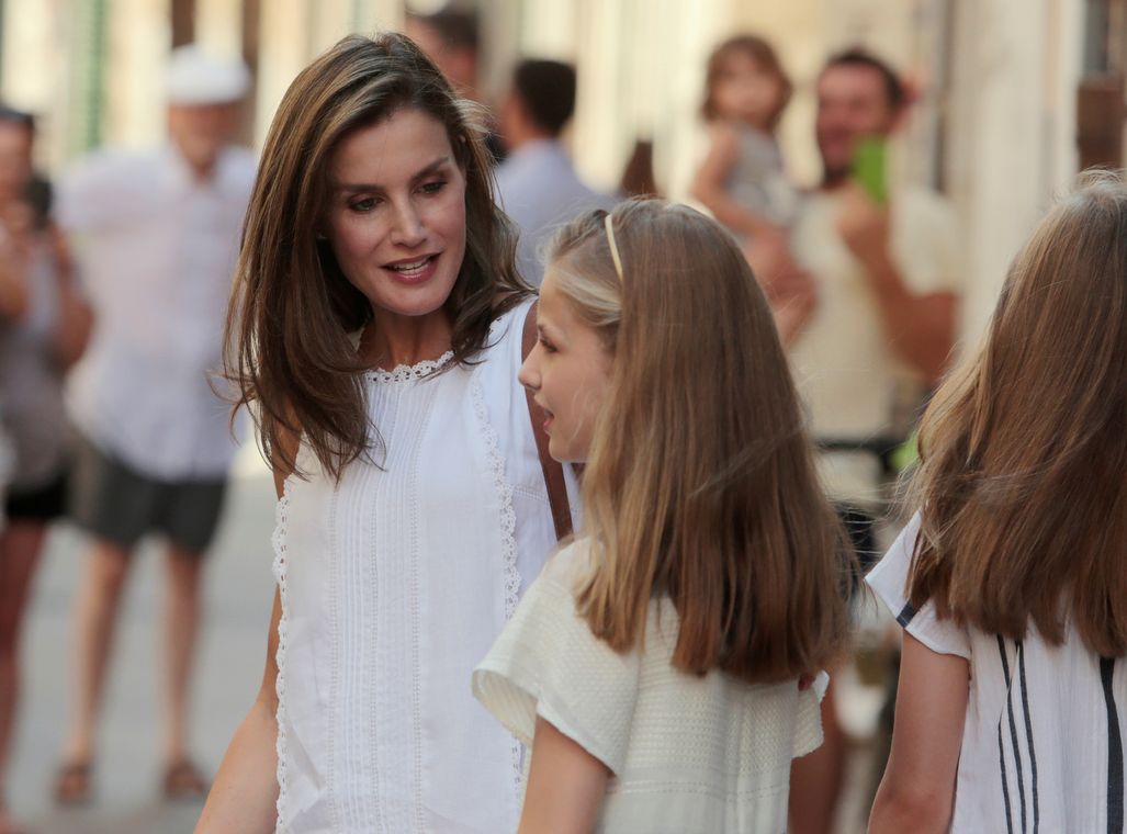 Spain’s Queen Letizia, Princess Leonor and Princess Sofia visit the village of Soller in the island of Mallorca