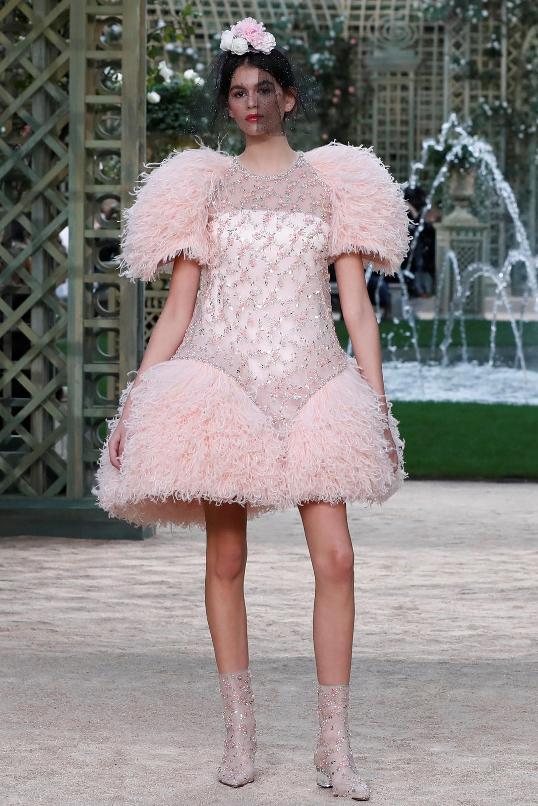 Model Kaia Gerber presents a creation by German designer Karl Lagerfeld as part of his Haute Couture Spring-Summer 2018 fashion collection for fashion house Chanel in Paris