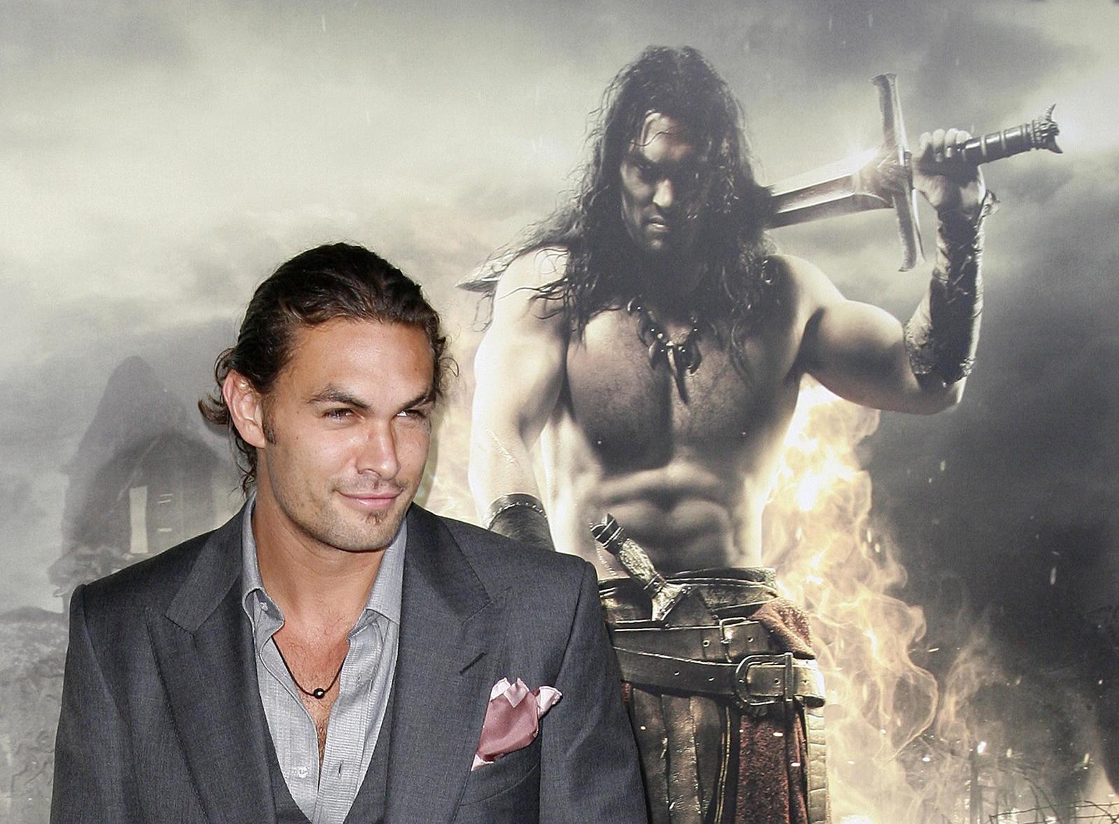 Cast member Jason Momoa arrives at the film premiere of “Conan the Barbarian” in Los Angeles, California