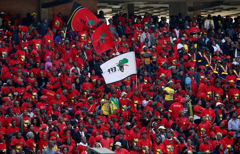 Members of South Africas Economic Freedom Fighters party (EFF) attend the funeral of Winnie Madikizela-Mandela in Soweto