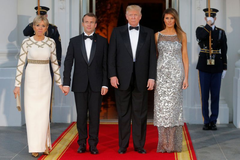 U.S. President Trump and first lady Melania welcome French President Macron and his wife for a State Dinner at the White House in Washington