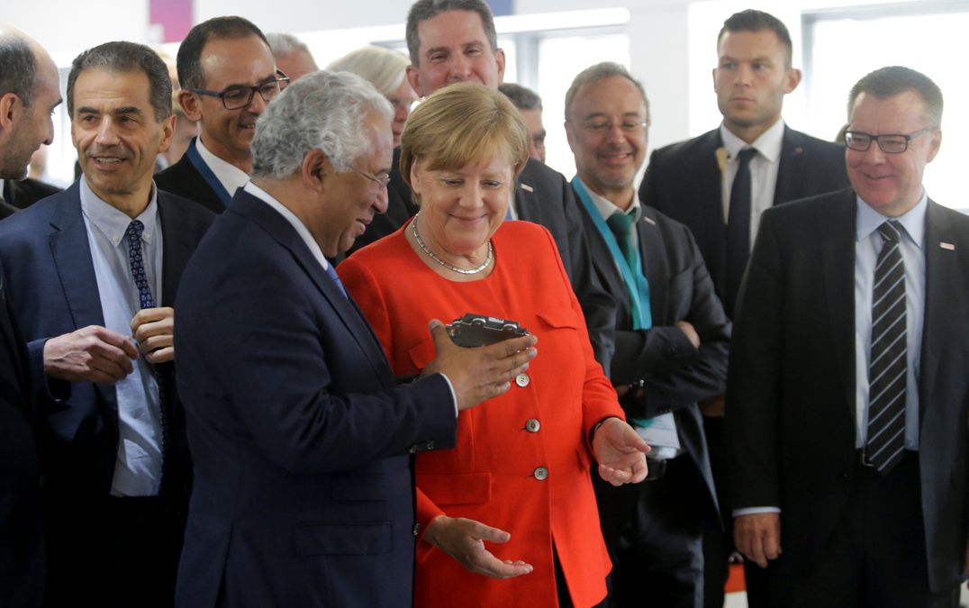 German Chancellor Angela Merkel visits a Bosch developing center as part of a two-day official visit in Braga