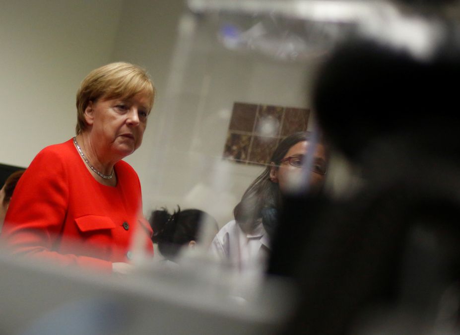 German Chancellor Angela Merkel visits the Institute of Research and Innovation in Health in Porto