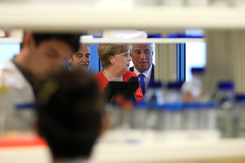 Chancelllor of Germany, Angela Merkel, visits a medical research institute in Porto