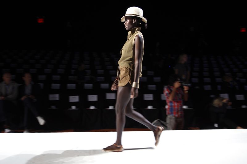 A model practices her walk during a rehearsal before the Lacoste Spring 2011 collection during New York Fashion Week
