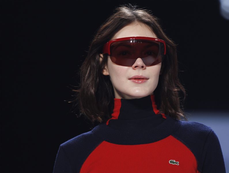 A model presents a creation from the Lacoste Fall/Winter 2012 collection during New York Fashion Week