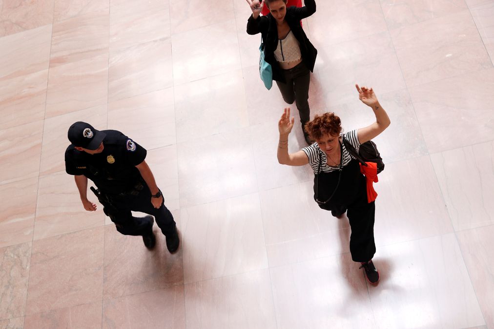 Sarandon is arrested with demonstrators calling for “an end to family detention” and in opposition to the immigration policies of the Trump administration, at the Hart Senate Office Building on Capitol Hill in Washington