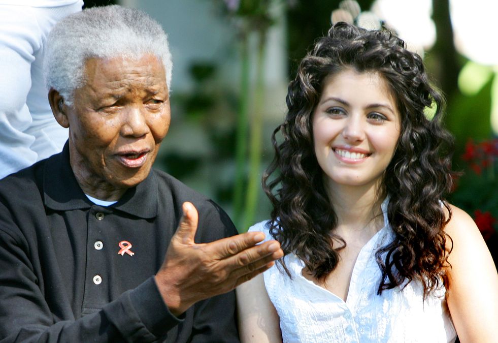 Nelson Mandela and singer Katie Melua talk to journalists at press conference for second 46664 …