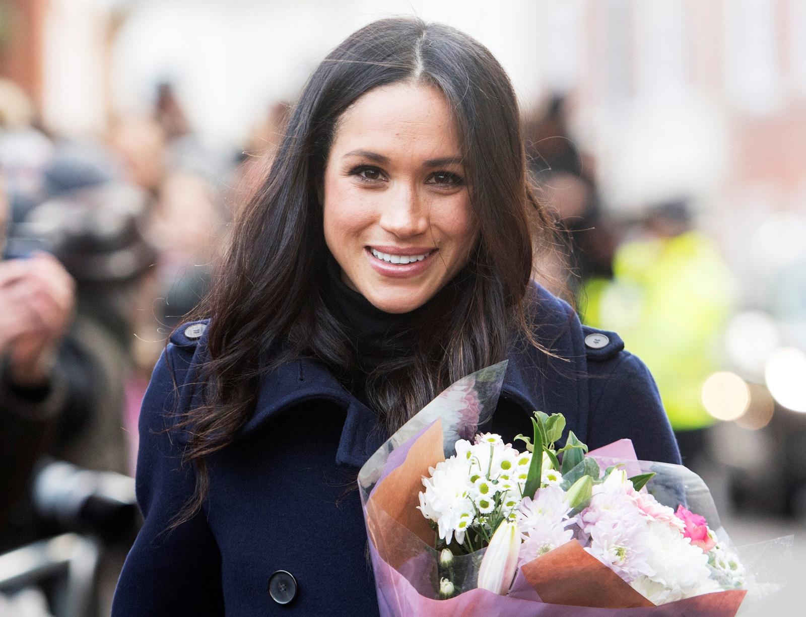 Meghan Markle arrives at an event she is attending with her fiancee Britain’s Prince Harry in Nottingham