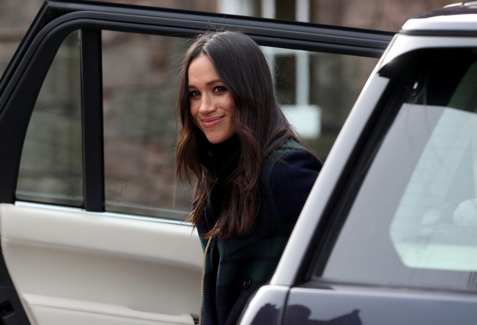 Meghan Markle, the fiancee of Britain’s Prince Harry, arrives for a walkabout on the esplanade at Edinburgh Castle