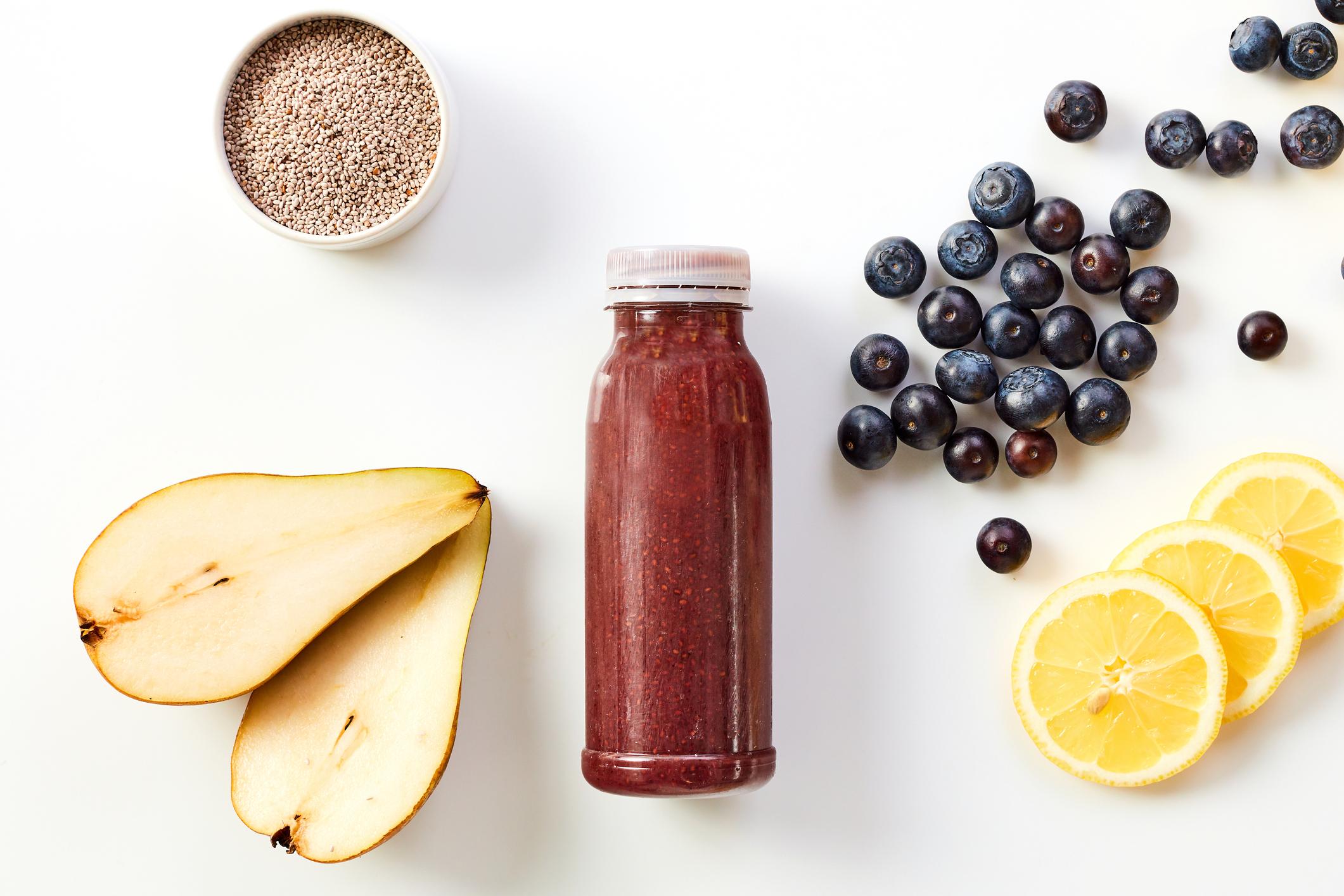 Healthy smoothie drink with fresh fruit and chia