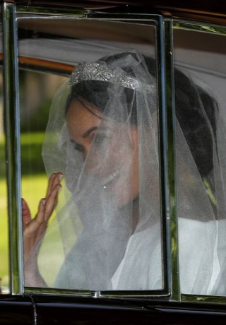 Meghan Markle no dia do seu casamento, quando deixou o hotel Cliveden House e dirigiu-se para a St. George’s Chapel