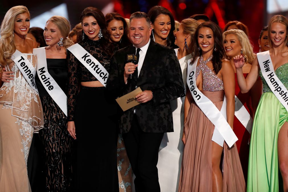 Ross Mathews hosts the Miss America pageant on stage in Atlantic City