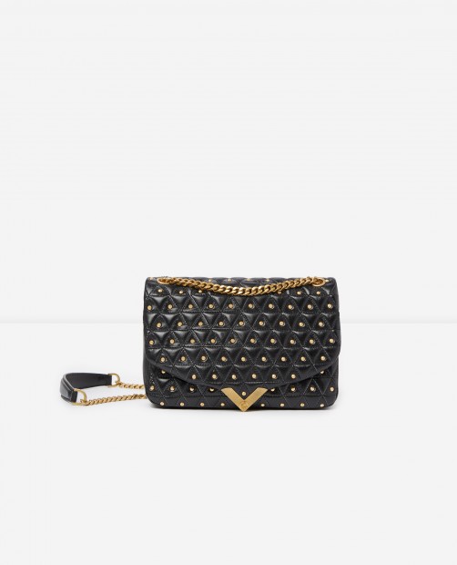 Medium black leather bag with golden studs Stella by The Kooples, €458