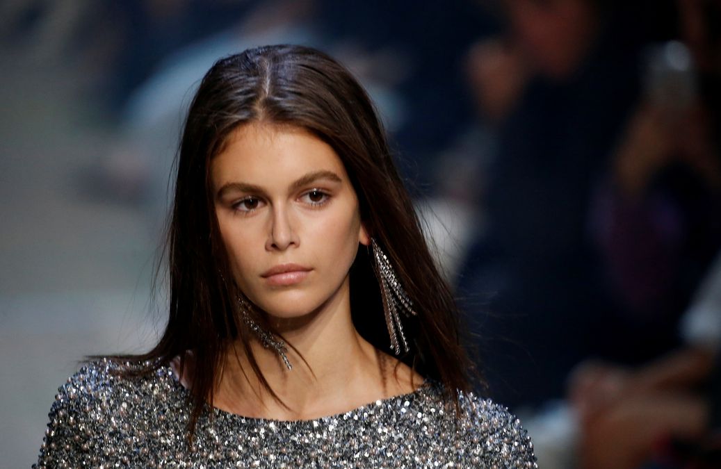 Kaia Gerber presents a creation by designer Isabel Marant as part of her Spring/Summer 2019 women’s ready-to-wear collection show during Paris Fashion Week in Paris