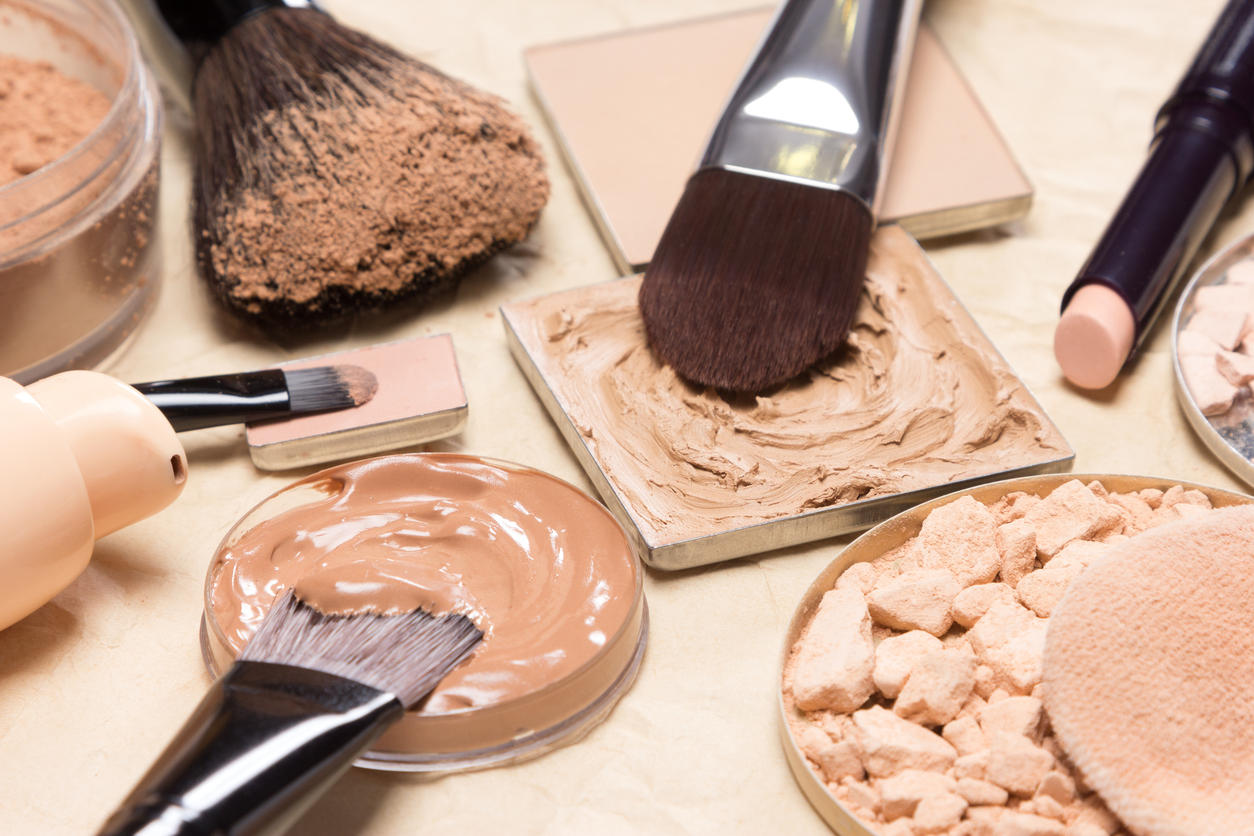 Corrective makeup products and accessories close-up