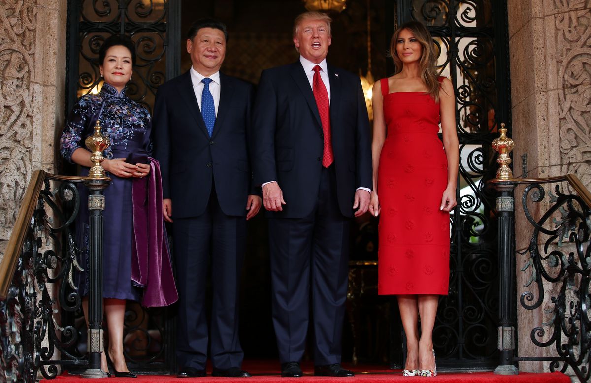 U.S. President Donald Trump and First Lady Melania Trump welcome Chinese President Xi Jinping and first lady Peng Liyuan at Mar-a-Lago estate in Palm Beach, Florida
