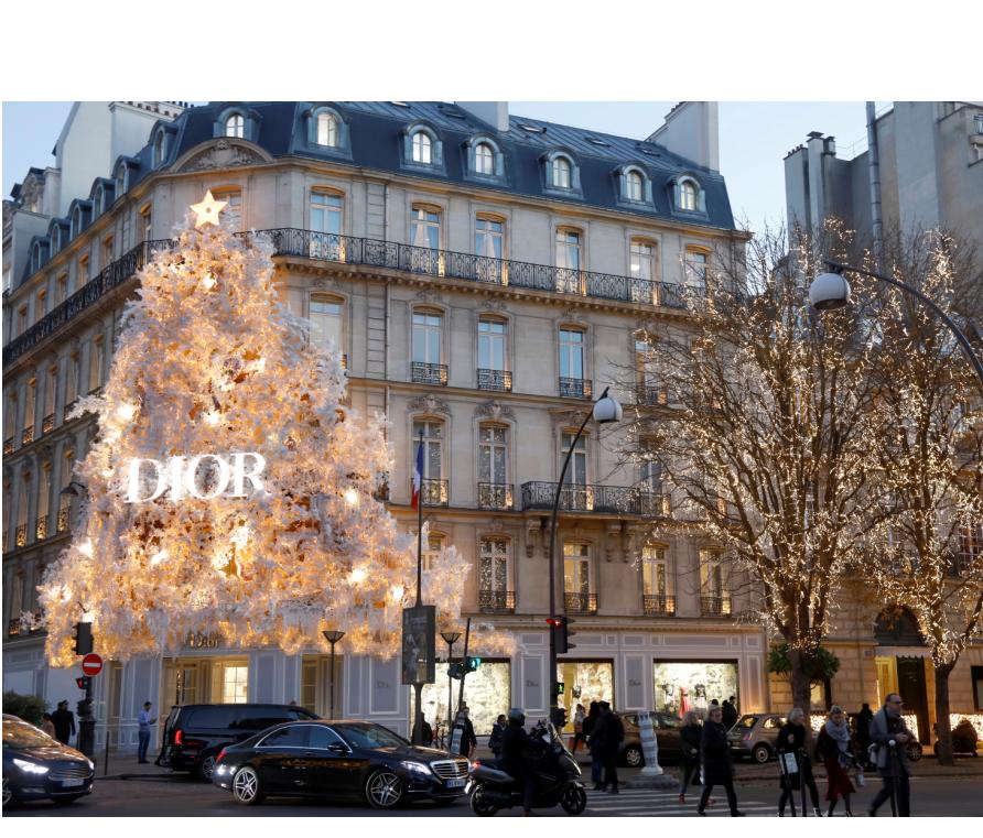 The Dior store on Avenue Montaigne is decorated with lights during the holiday season in Paris, France, November 30, 2018. REUTERSCharles Platiau