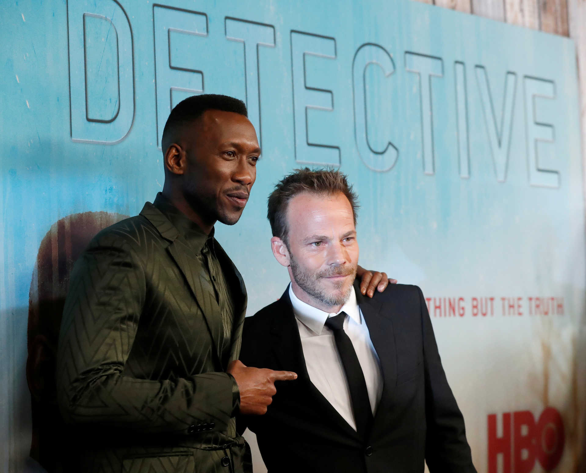 Cast members Ali and Dorff pose at the premiere for season 3 of the television series “True Detective” in Los Angeles
