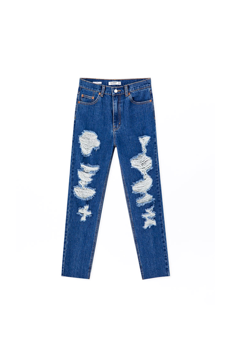 Mom-fit-jeans-com-rasgões,-Pull-&-Bear,-€25,99