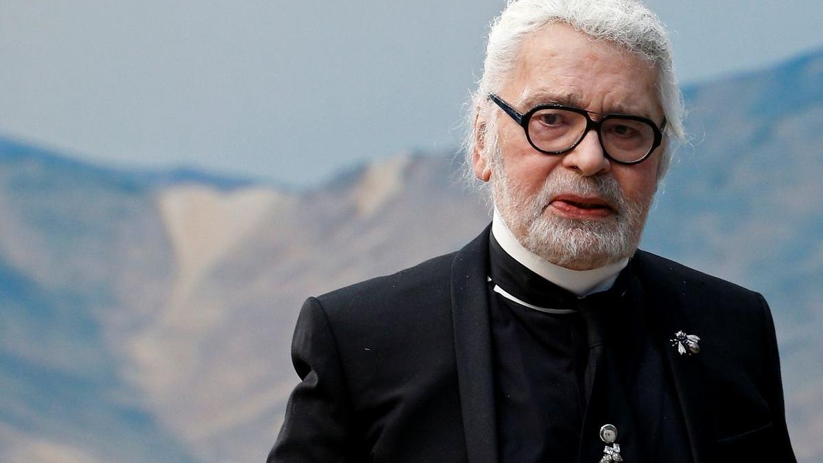 German designer Karl Lagerfeld appears at the end of his Spring/Summer 2019 women’s ready-to-wear collection show for fashion house Chanel during Paris Fashion Week