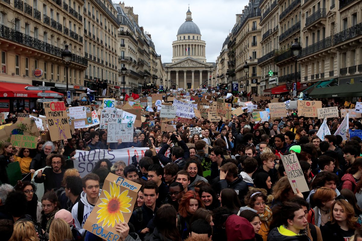 Students take part in a “youth strike to act on climate change” demonstration in Paris