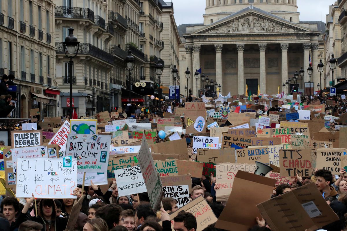 Students take part in a “youth strike to act on climate change” demonstration in Paris