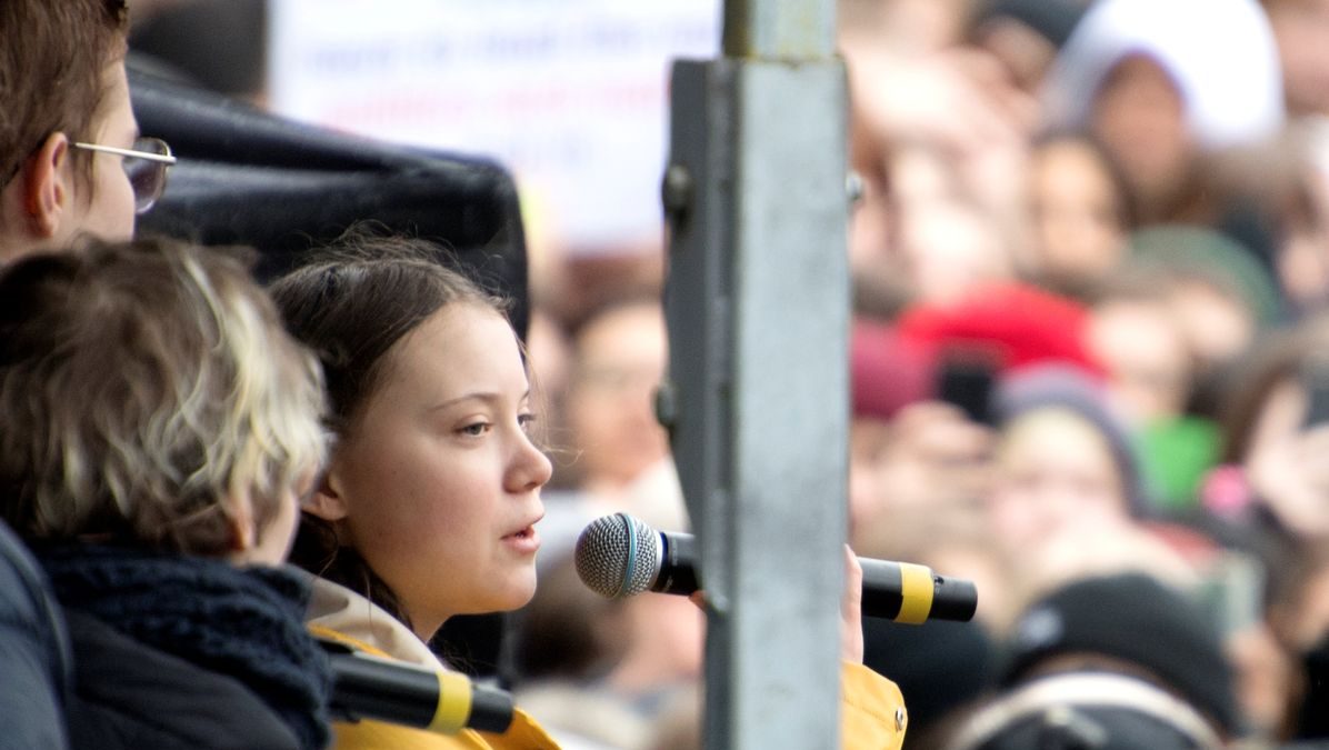 Activist Greta Thunberg speaks during the global demonstration 