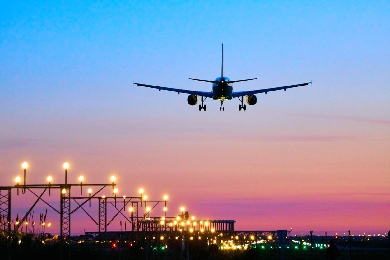 Landing airplane during sunset – Barcelona “El Prat Aeroport”