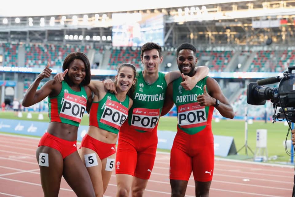 Estafeta mista 4x400m, medalha de bronze pelos atletas Cátia Azevedo, Rivinilda Mentai, Ricardo dos Santos e João Coelho [Comité Olímpico de Portugal]