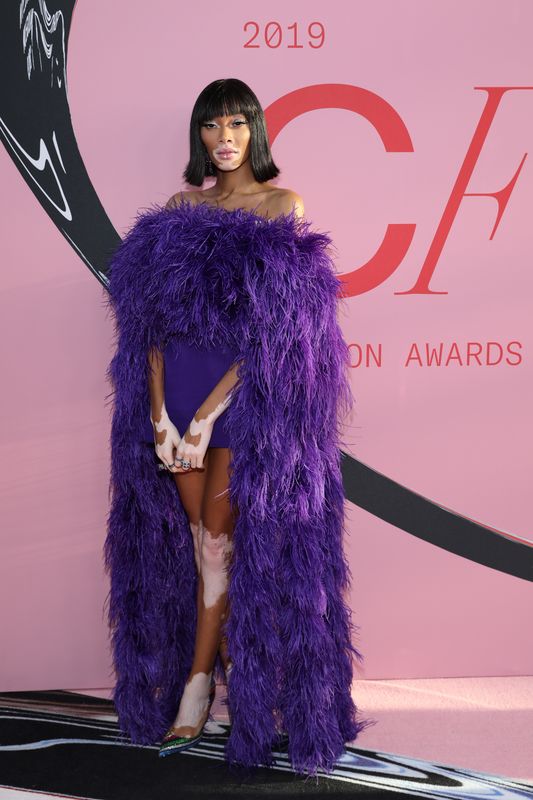 Model Winnie Harlow arrives for the 2019 CFDA Awards at The Brooklyn Museum in New York