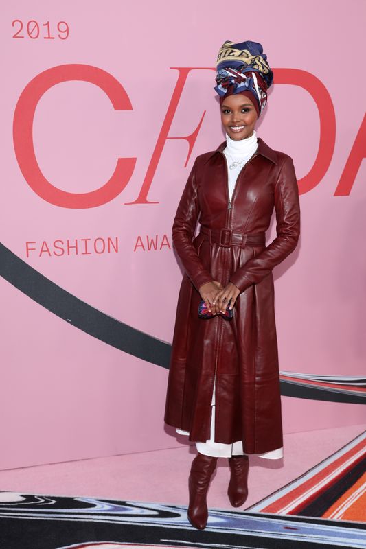 Model Halima Aden arrives for the 2019 CFDA Awards at The Brooklyn Museum in New York