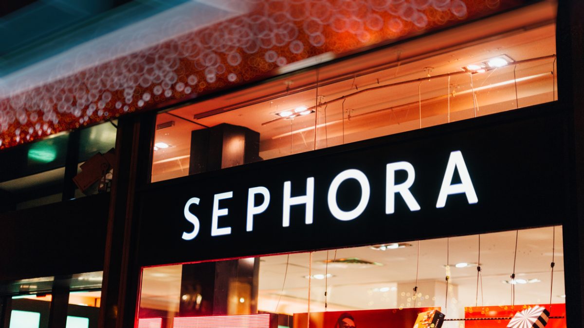 Sephora cosmetics chain in French city with sparkling light