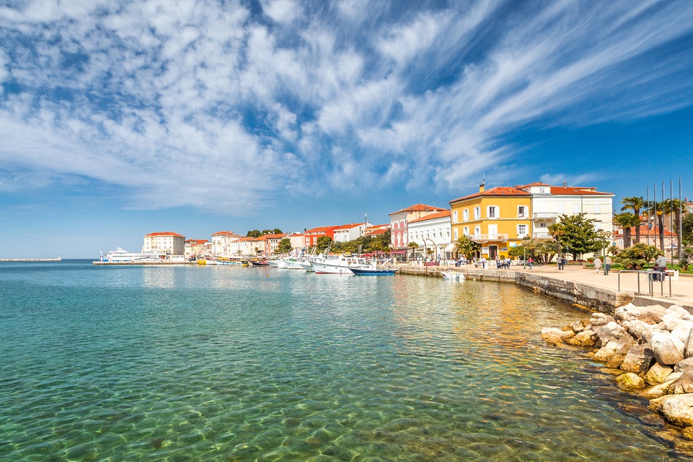 Porec town and harbor on Adriatic sea in Croatia.