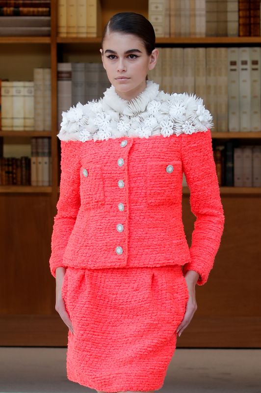 Model Kaia Gerber presents a creation by designer Virginie Viard as part of her Haute Couture Fall/Winter 2019/20 collection show for fashion house Chanel in Paris