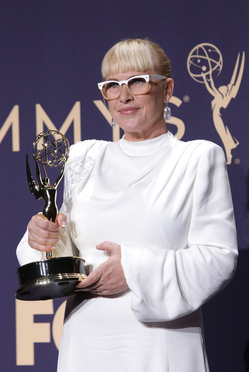 71st Primetime Emmy Awards – Photo Room  Los Angeles, California, U.S., September 22, 2019 – Patricia Arquette poses backstage with her Outstanding Supporting Actress in a Limited Series or Movie award for “The Act” -iptc:LanguageIdentifier=en -iptc:Obj