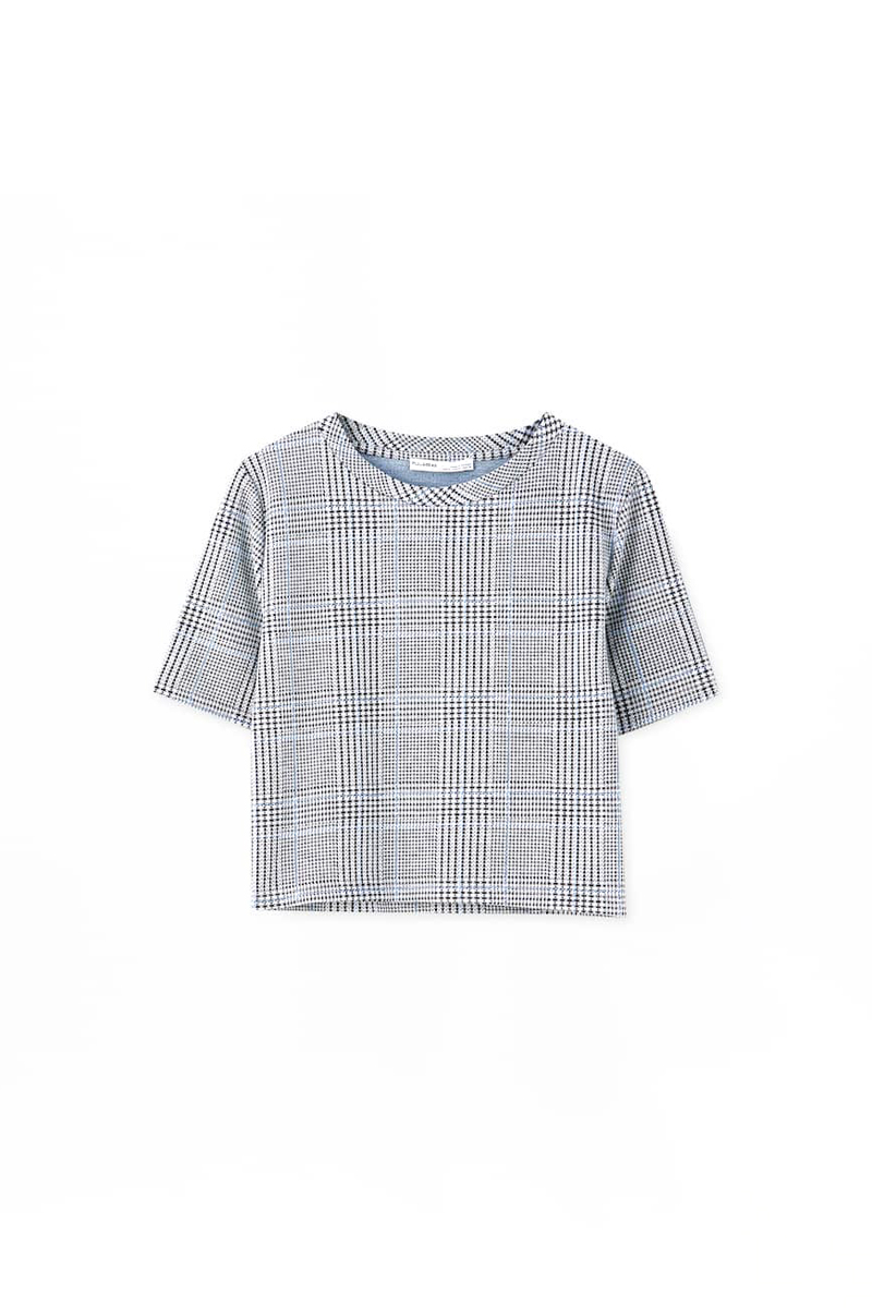 T-shirt-aos-quadrados-cropper,-Pull&Bear,-Ôé¼12.99