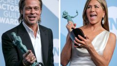 Brad Pitt e Jennifer Aniston na entrega de prémios do Sindicato dos Atores, o SAG Awards 2020 [Fotografia: EPA]