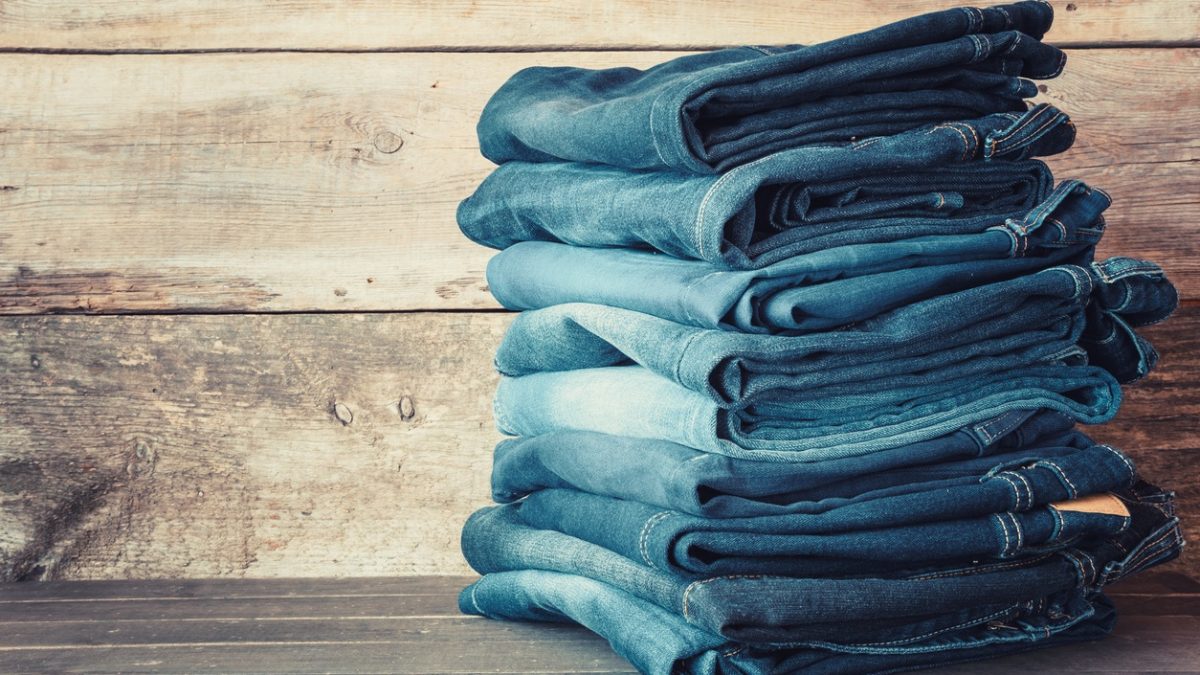 Stacked fashion blue jeans