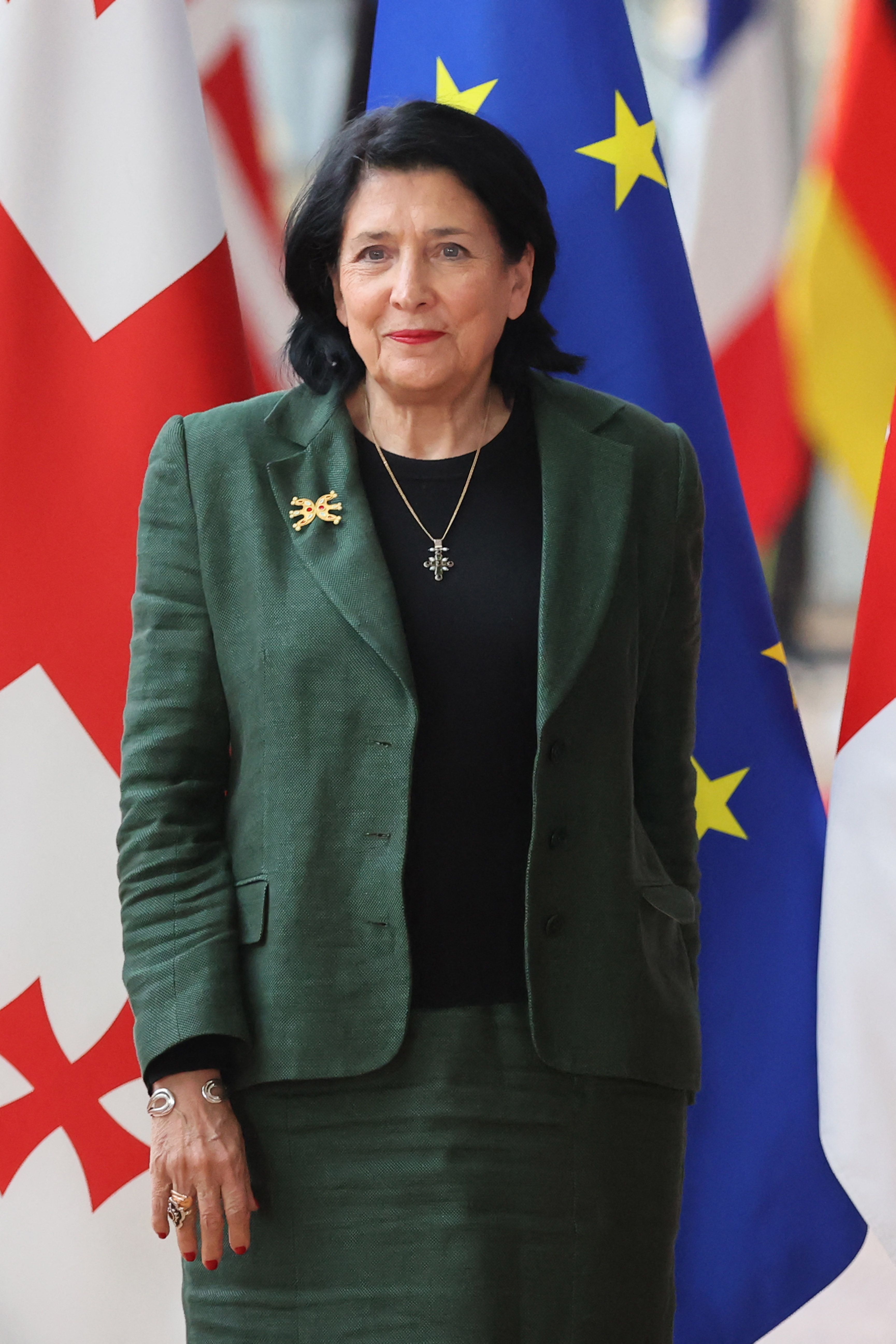 Presidente da Georgia Salome Zourabichvili [Fotografia: François WALSCHAERTS / AFP]