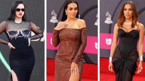 Rosalia, Georgina e Anitta nos Grammy latinos 2022 [Fotografia: montagem/AFP]