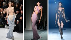 Modelo da Fendi, Jean-Paul Gaultier e Mugler na Semana da Moda de Paris para Primavera/Verão 2023 [Fotografia: montagem/AFP]